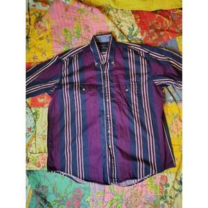 VTG Salmon River Traders Western Shirt Mens XL Purple Striped Plaid Button Down